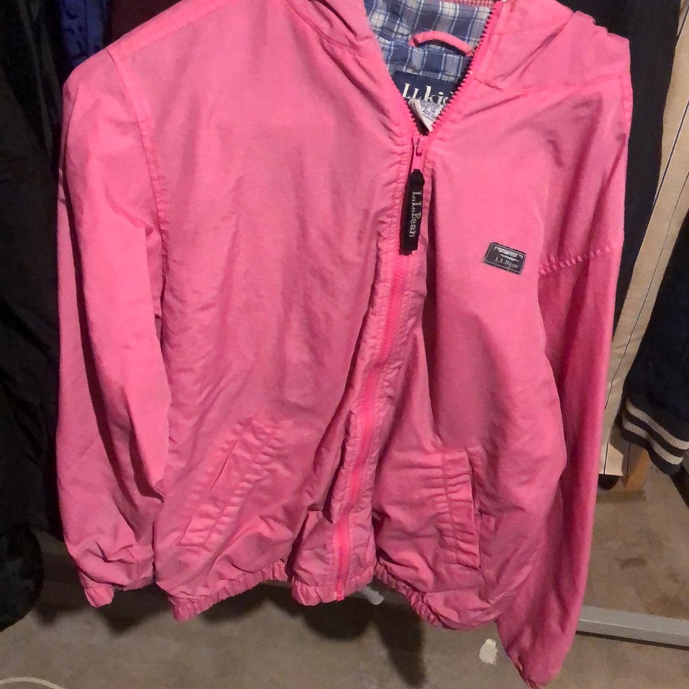 L L Bean kids pink rain jacket